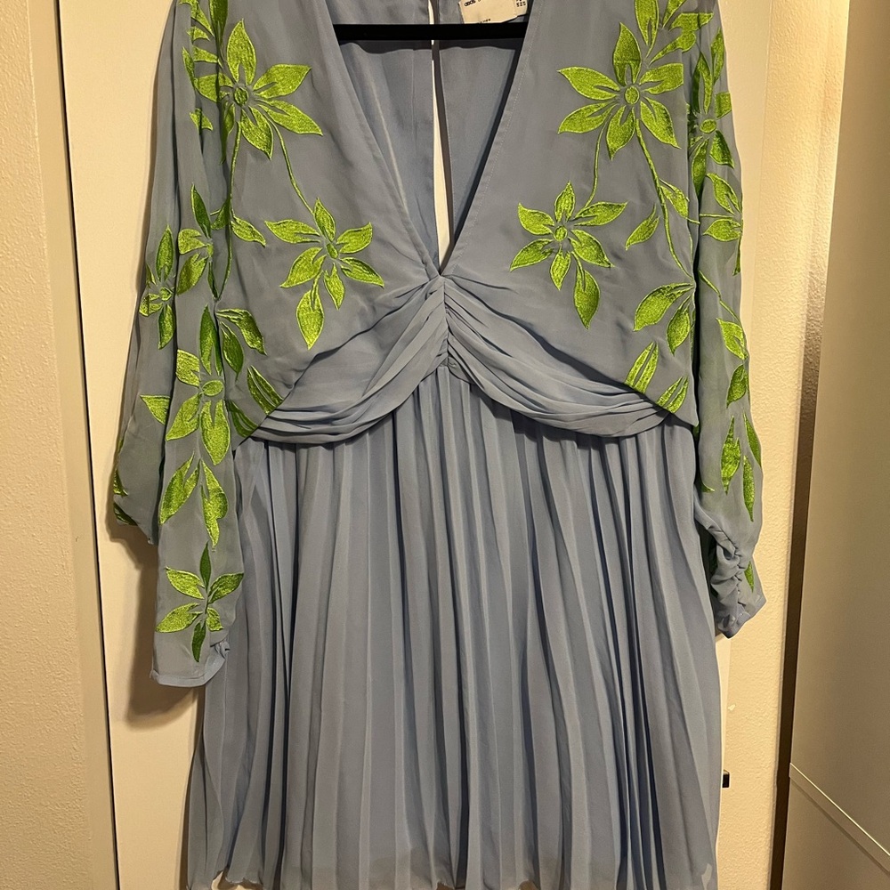 ASOS Design Petite Blue Pleated Mini Dress | Size 12P